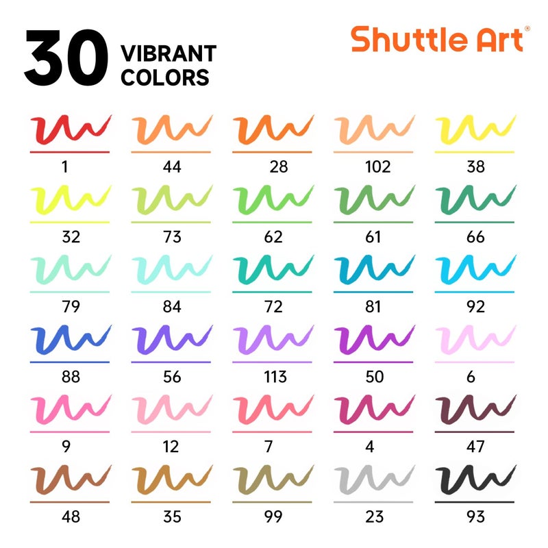 Shuttle Art Dual Tip Brush Marker Pens, 30 Colors Dual Tip Calligraphy Pens Fine and Brush Tip Markers Set, Water-based Ink Perfect for Kids Adult Artist Calligraphy Journal Doodling Writing - Image 3
